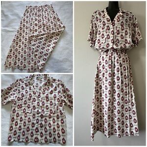 Vintage x Pameka Look Women's Red and White Printed Pajama Set